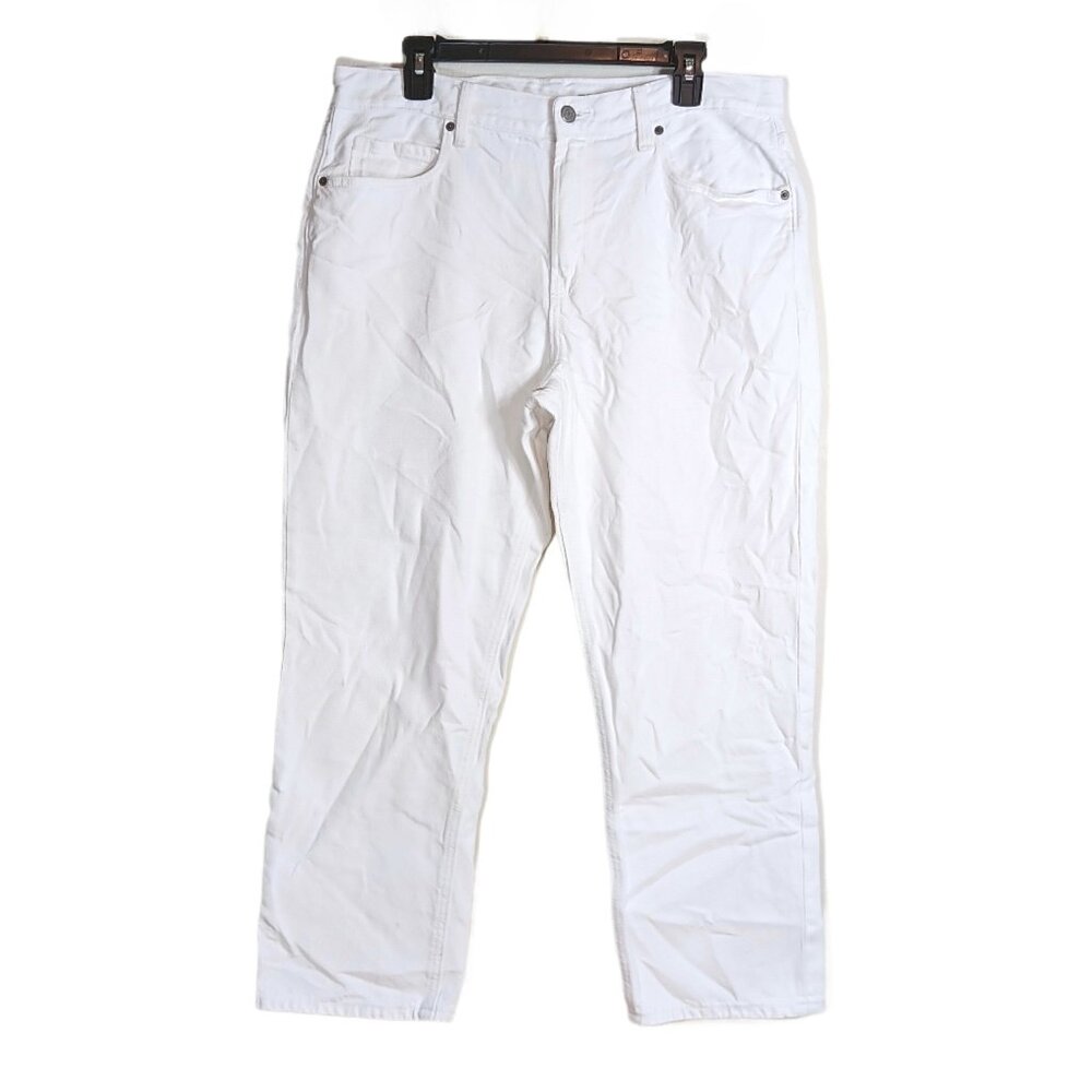 Old Navy Slouchy Straight Jeans Womens 12 White High Rise Crop Ankle 100% Cotton